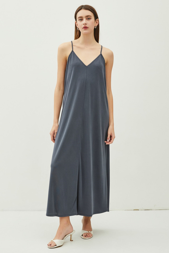 V-NECK RACERBACK ADJUSTABLE STRAP MAXI DRESS