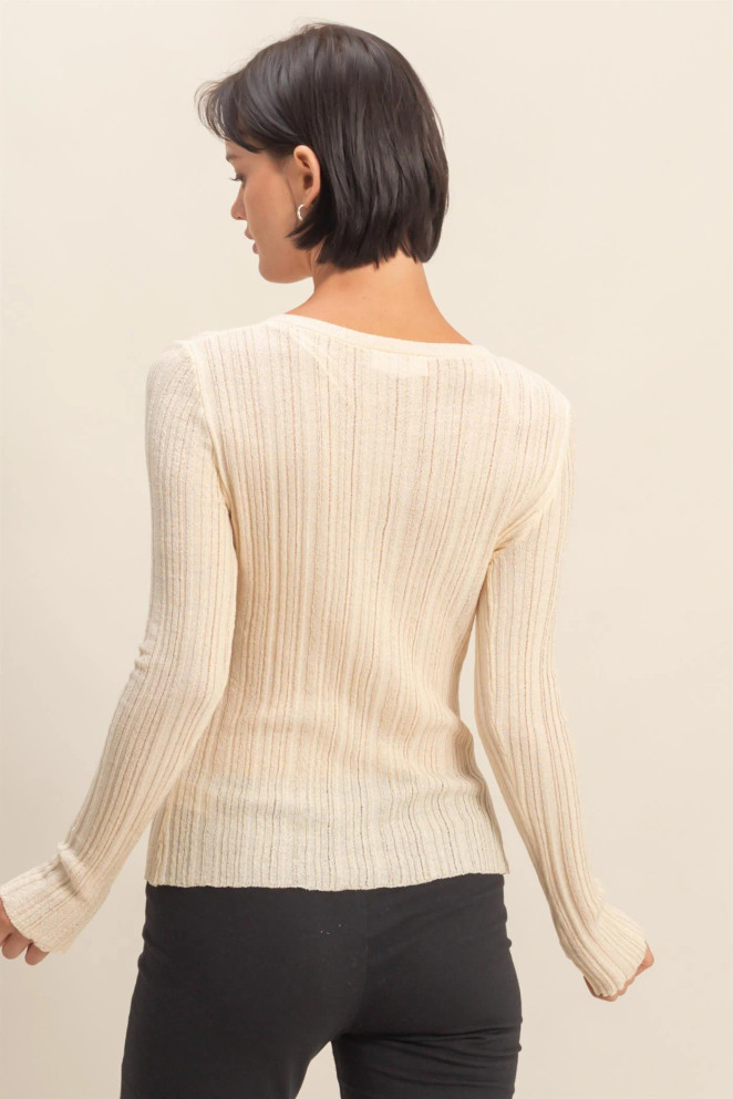 V NECK LONG SLEEVE RIBBED CARDIGAN