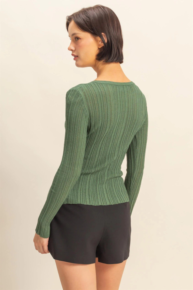 V NECK LONG SLEEVE RIBBED CARDIGAN