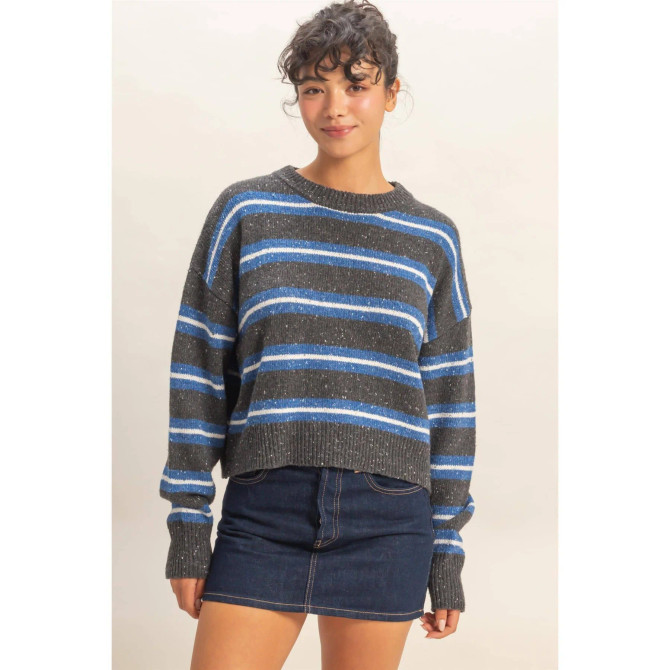 STRIPED CREW NECK COZY SWEATER