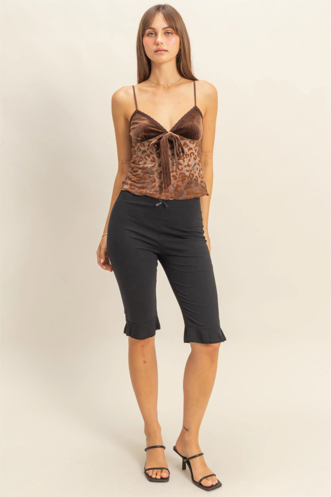 RIBBON TIE FRONT LEOPARD PRINT CAMISOLE