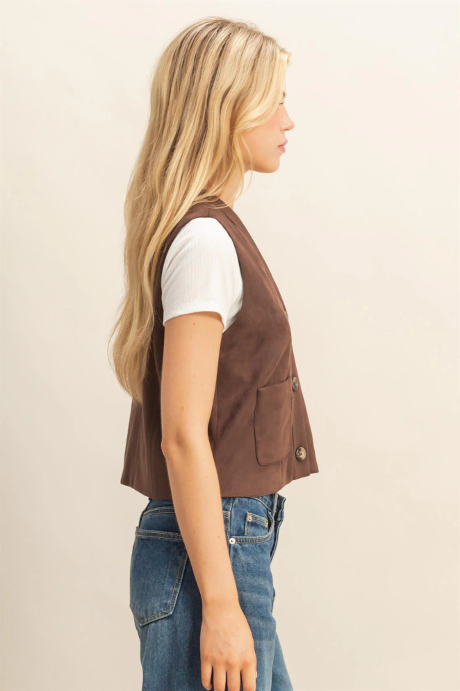 BUTTON FRONT SUEDE VEST