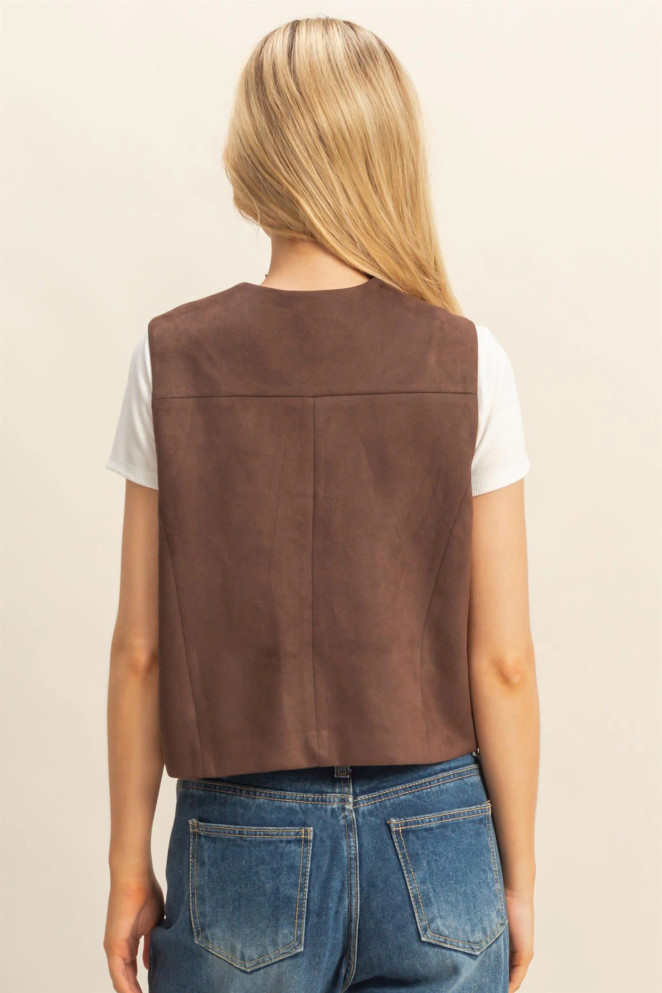 BUTTON FRONT SUEDE VEST