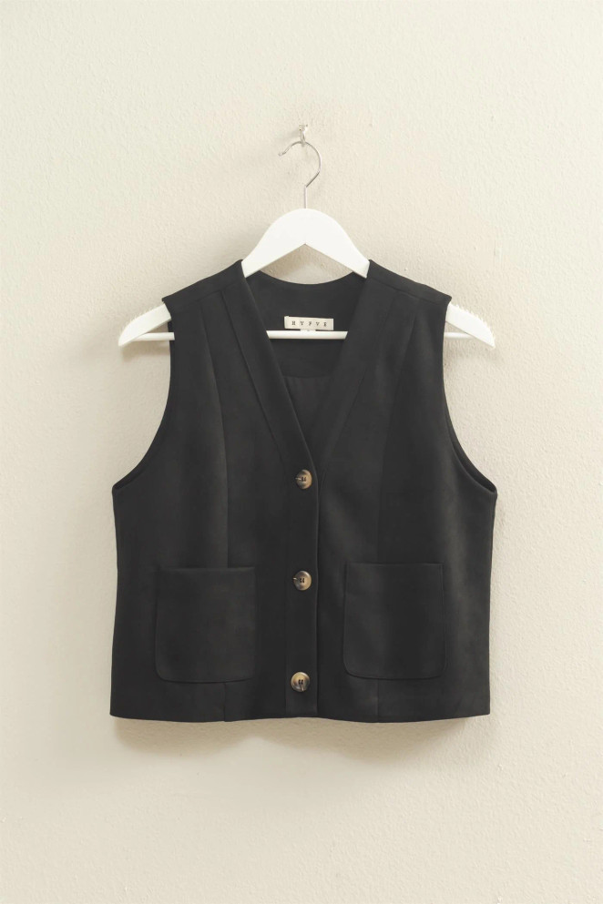 BUTTON FRONT SUEDE VEST
