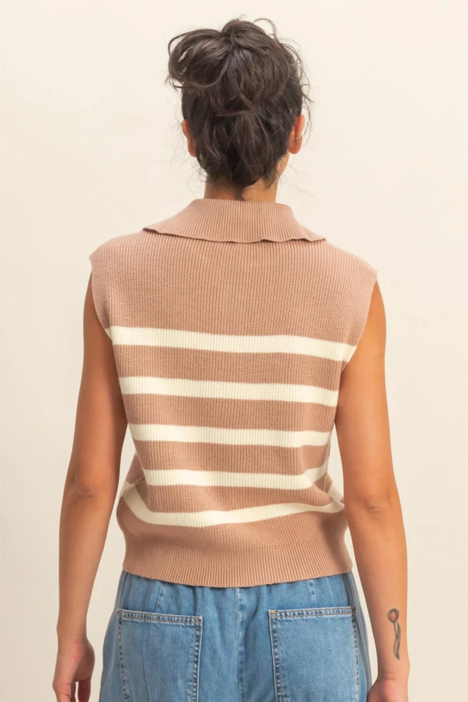 STRIPE HALF ZIP SWEATER VEST