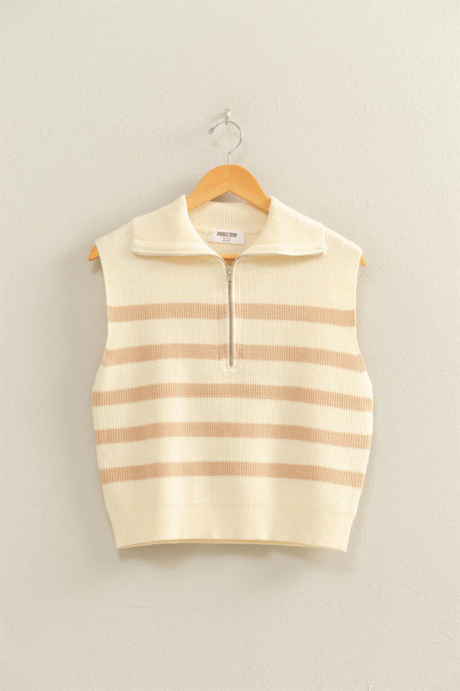 STRIPE HALF ZIP SWEATER VEST