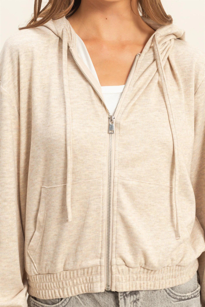 VERSATILE HOODED ZIP UP KNIT OUTERWEAR