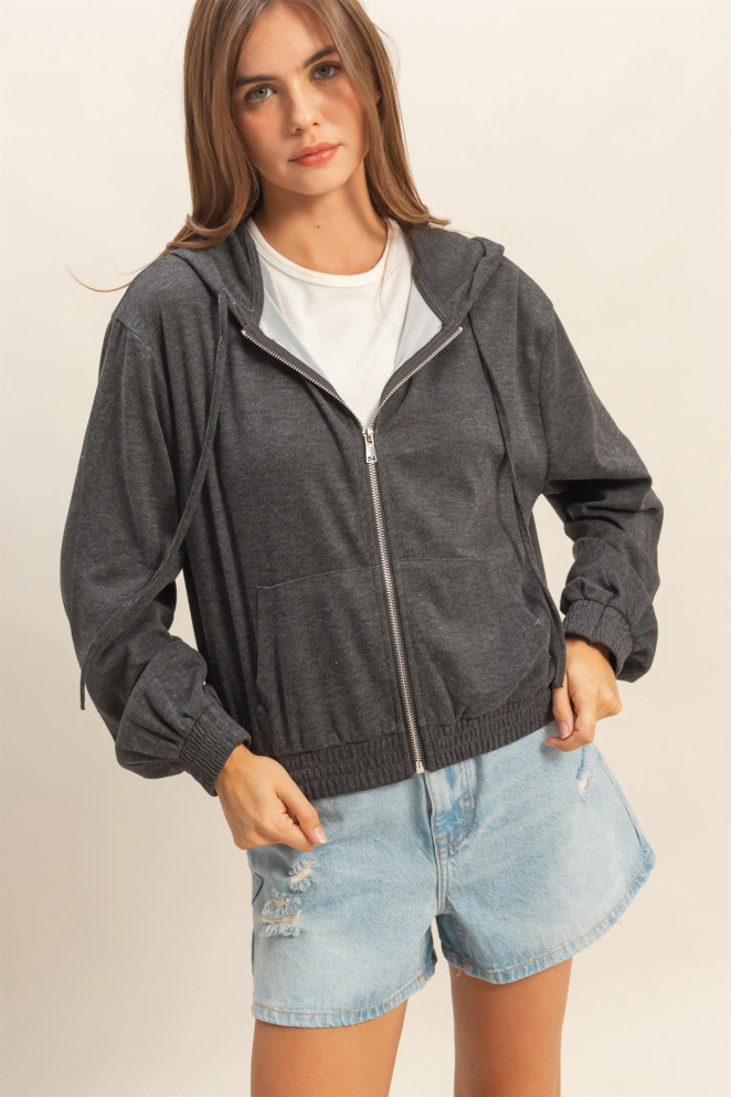 VERSATILE HOODED ZIP UP KNIT OUTERWEAR