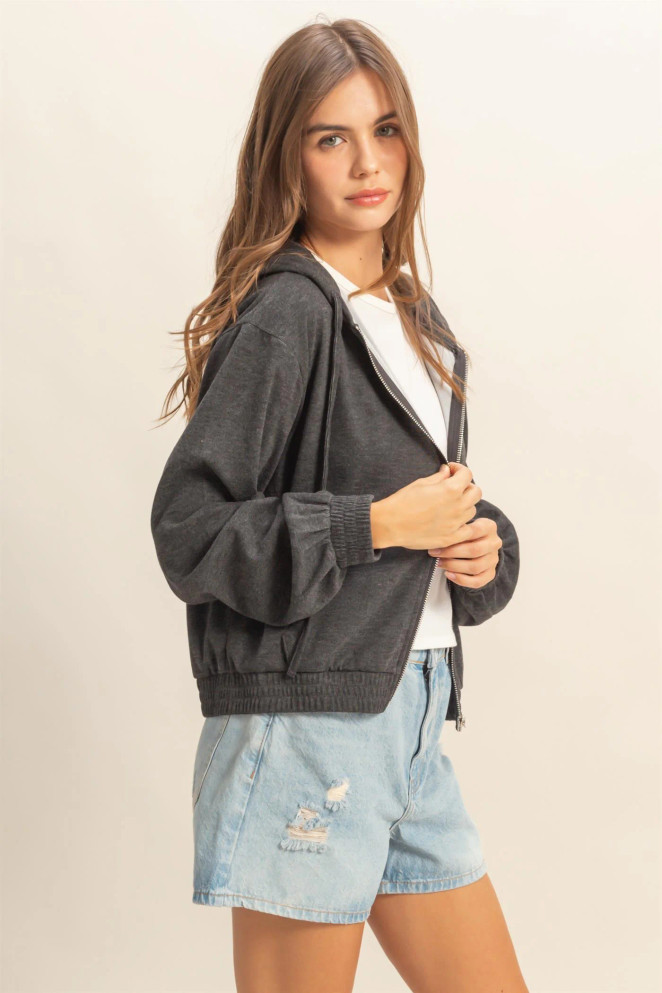 VERSATILE HOODED ZIP UP KNIT OUTERWEAR