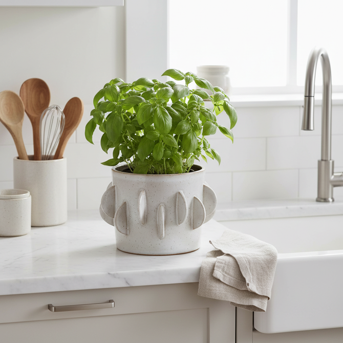 HANDMADE STONEWARE PLANTER REACTIVE GLAZE ANTIQUE WHITE