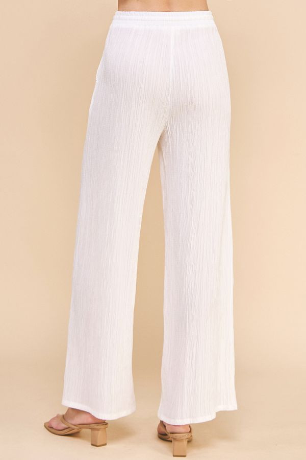 TEXTURED WOVEN ADJUSTABLE TIE WAIST PANTS