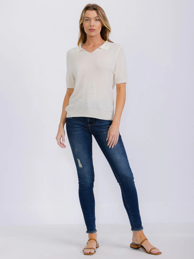 SHORT SLEEVE V-NECK BLOUSE