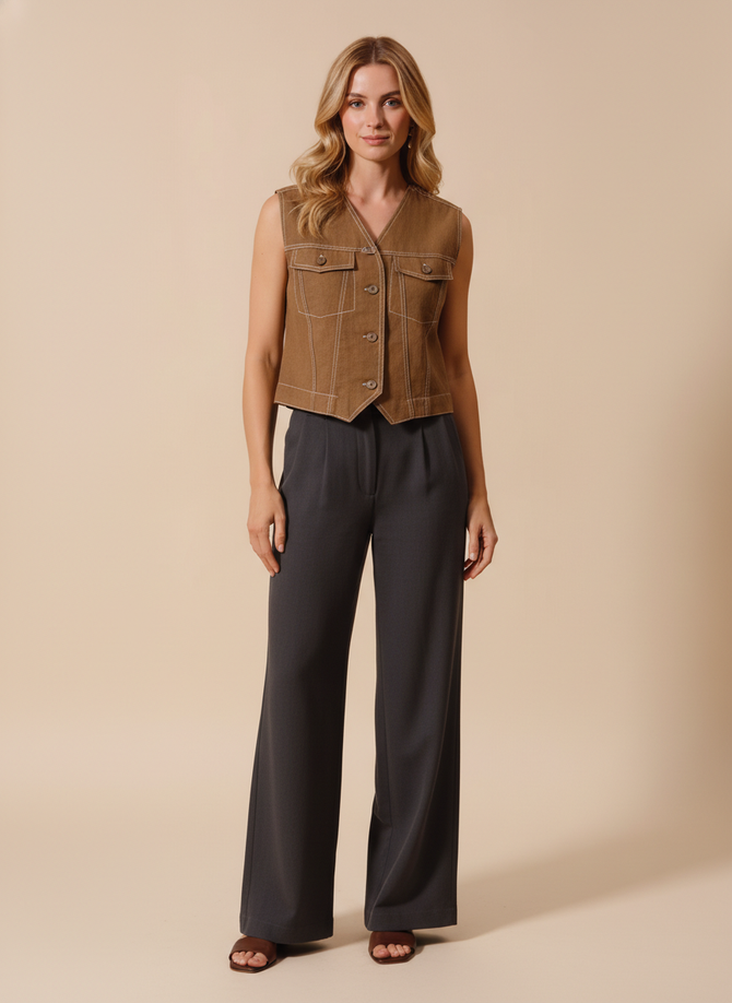 COTTON LINEN SHORT SLEEVE VEST