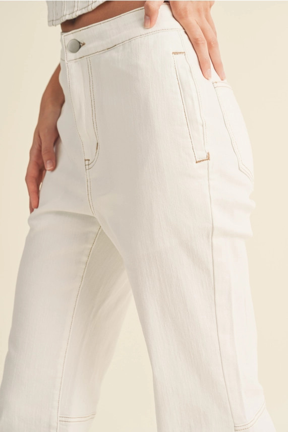 STRETCHED COTTON DENIM LOOK PANTS