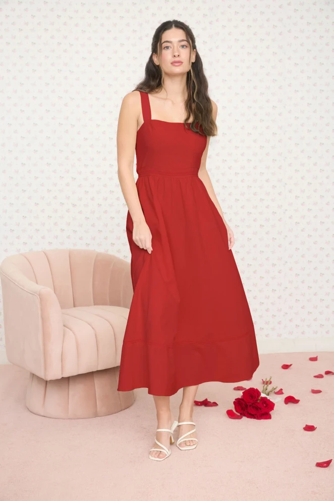 LINE LACE TRIM SLEEVELESS MIDI DRESS