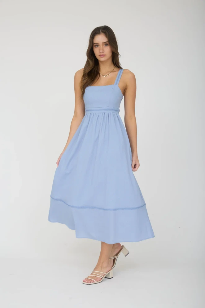 LINE LACE TRIM SLEEVELESS MIDI DRESS