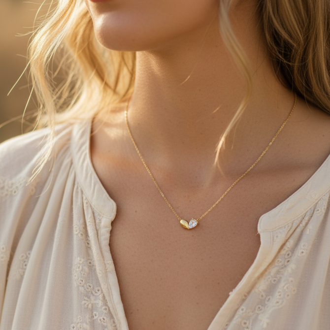 18K GOLD DIPPED CZ HEART SHAPE PENDANT DAINTY NECKLACE