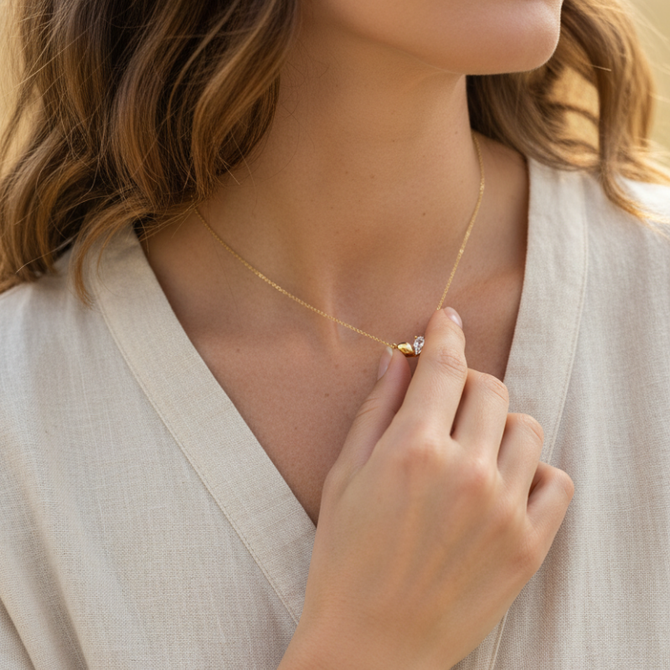 18K GOLD DIPPED CZ HEART SHAPE PENDANT DAINTY NECKLACE