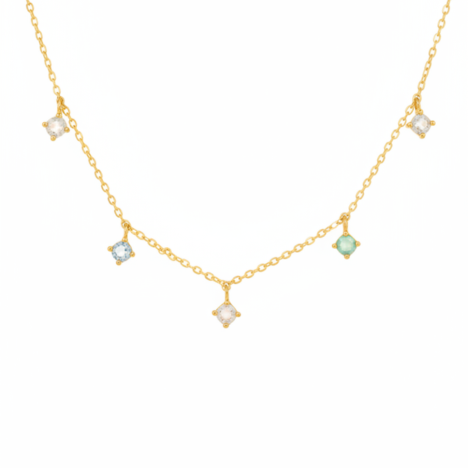 18K GOLD DIPPED MINI CZ STATION CHARMS CHAIN DAINTY NECKLACE