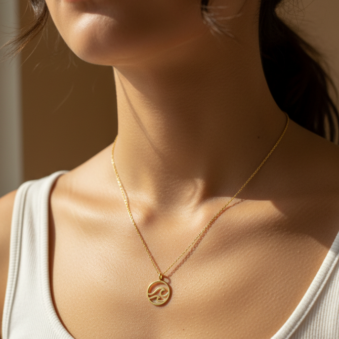 GOLD DIPPED WAVE COIN PENDANT DAINTY NECKLACE