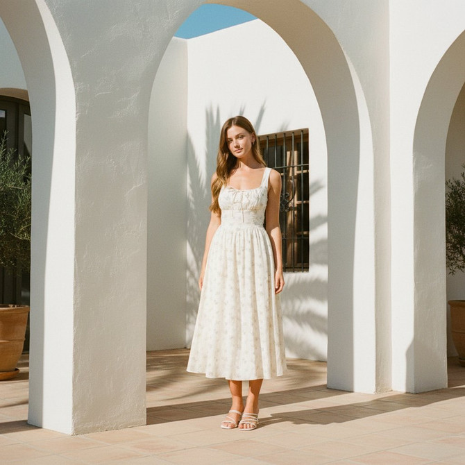 FLORAL PRINT CORSET MIDI DRESS