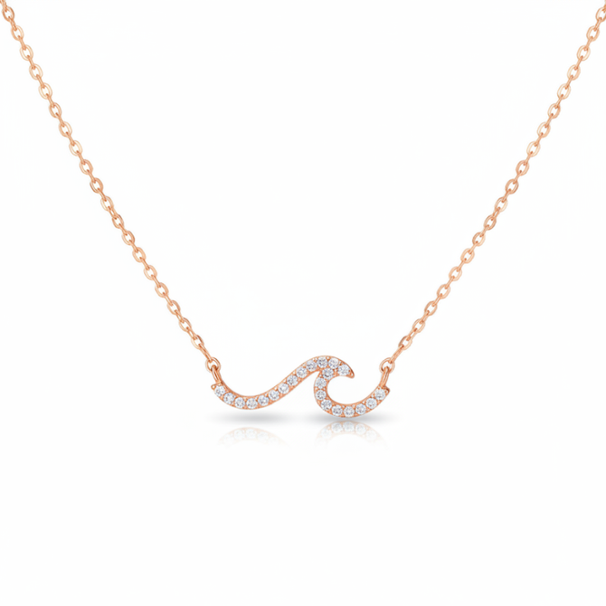 ROSE GOLD DIPPED PAVE WAVE PENDANT NECKLACE