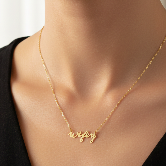 GOLD DIPPED WIFEY HANDWRITTEN PENDANT DAINTY NECKLACE