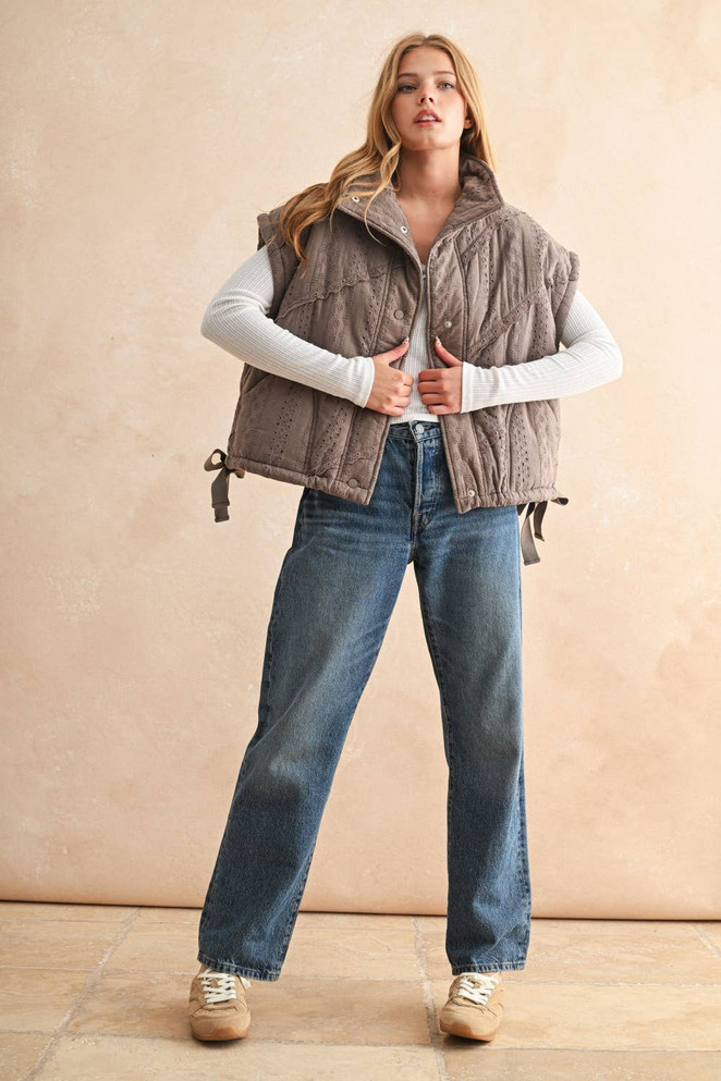 LACE CROCHET TRIM PUFF VEST