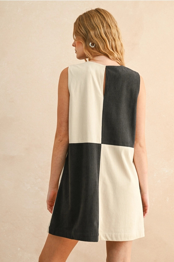 CORDUROY COLOR BLOCK MINI DRESS