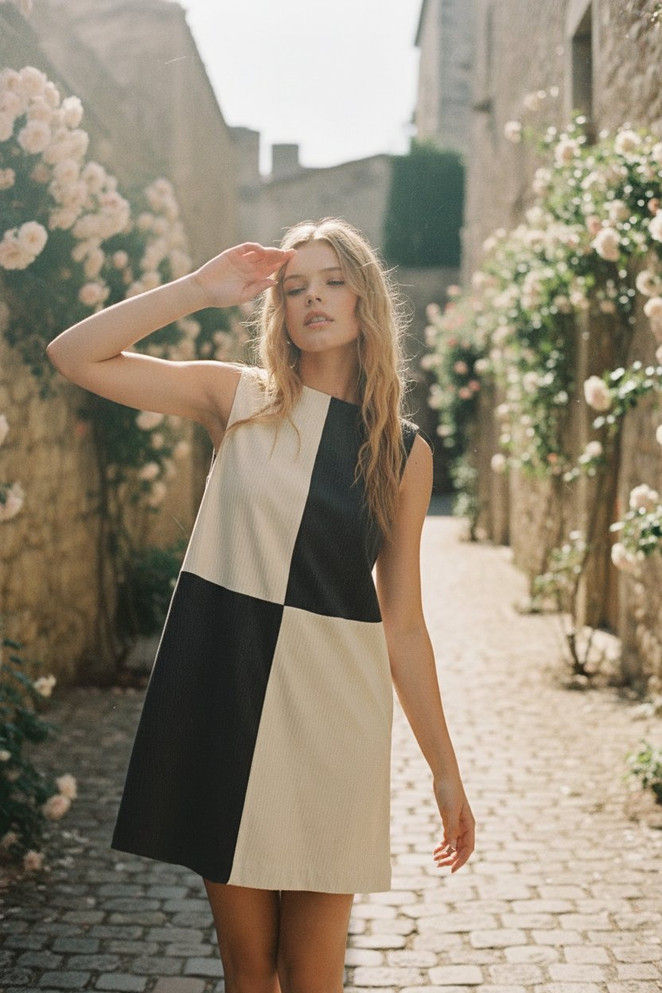 CORDUROY COLOR BLOCK MINI DRESS