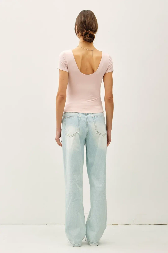 DOUBLE LINED SCOOP NECK CAP SLEEVE BASIC TOP