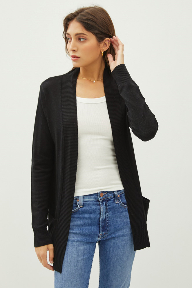 COTTON BLEND KNIT OPEN FRONT CARDIGAN
