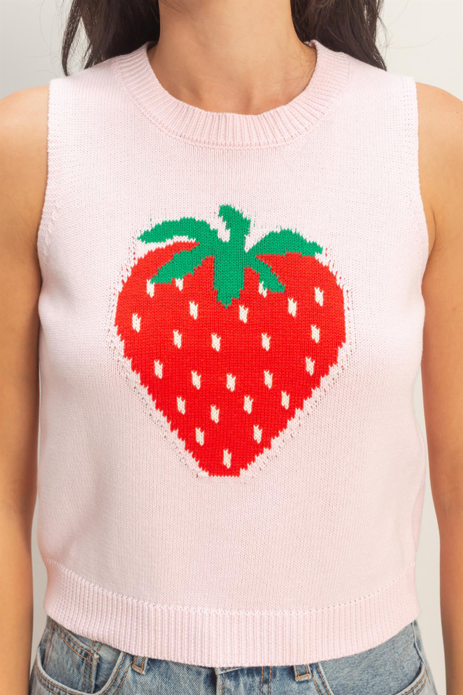 STRAWBERRY SLEEVELESS KNIT TOP