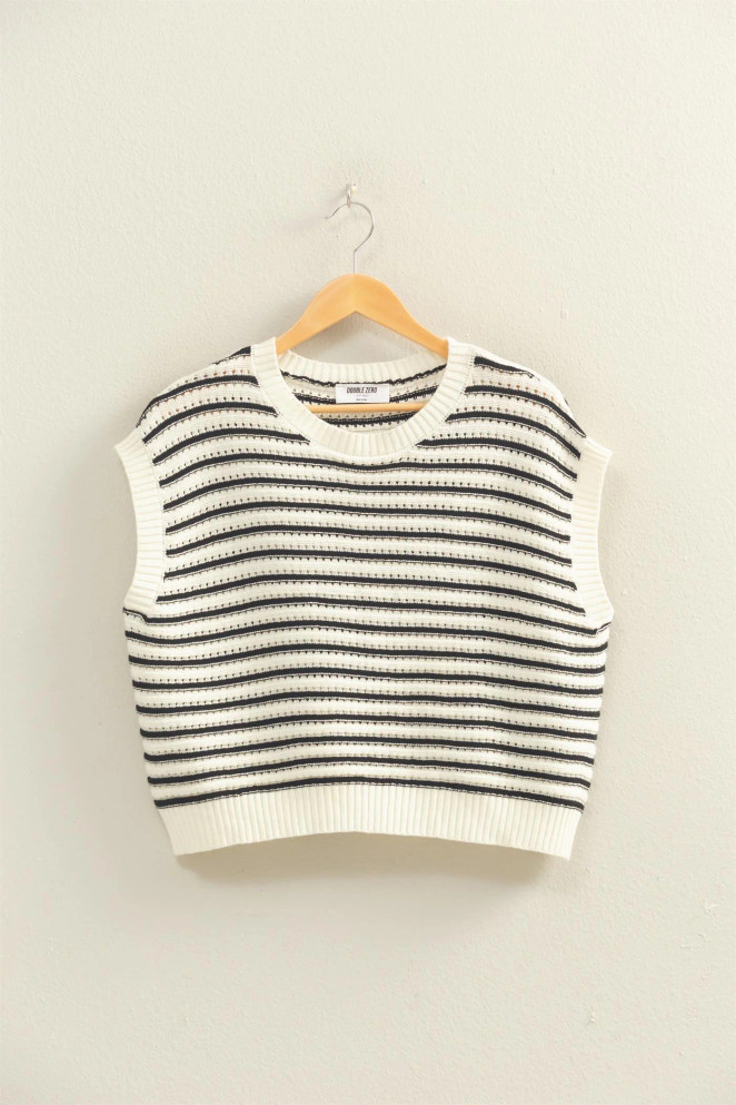 STRIPED SLEEVELESS CREW NECK TOP