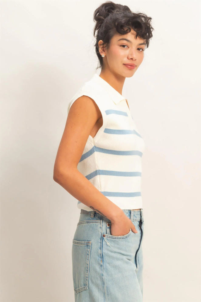COLLARED STRIPED POLO TOP