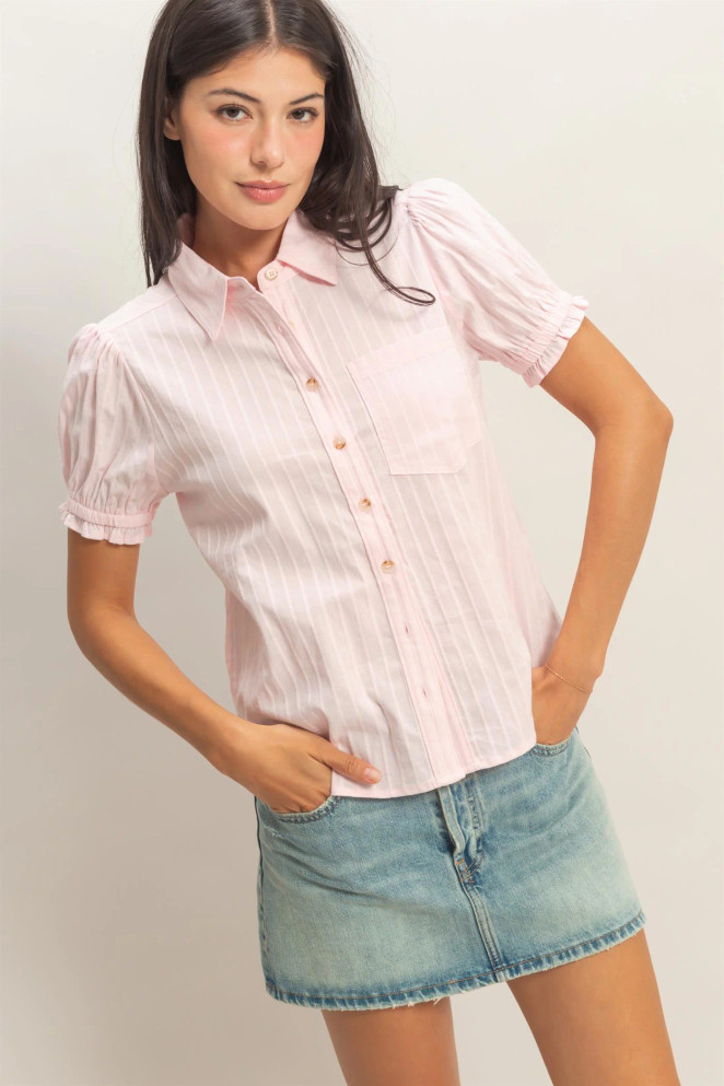 BUTTON-UP PUFF SHORT SLEEVE SHIRT