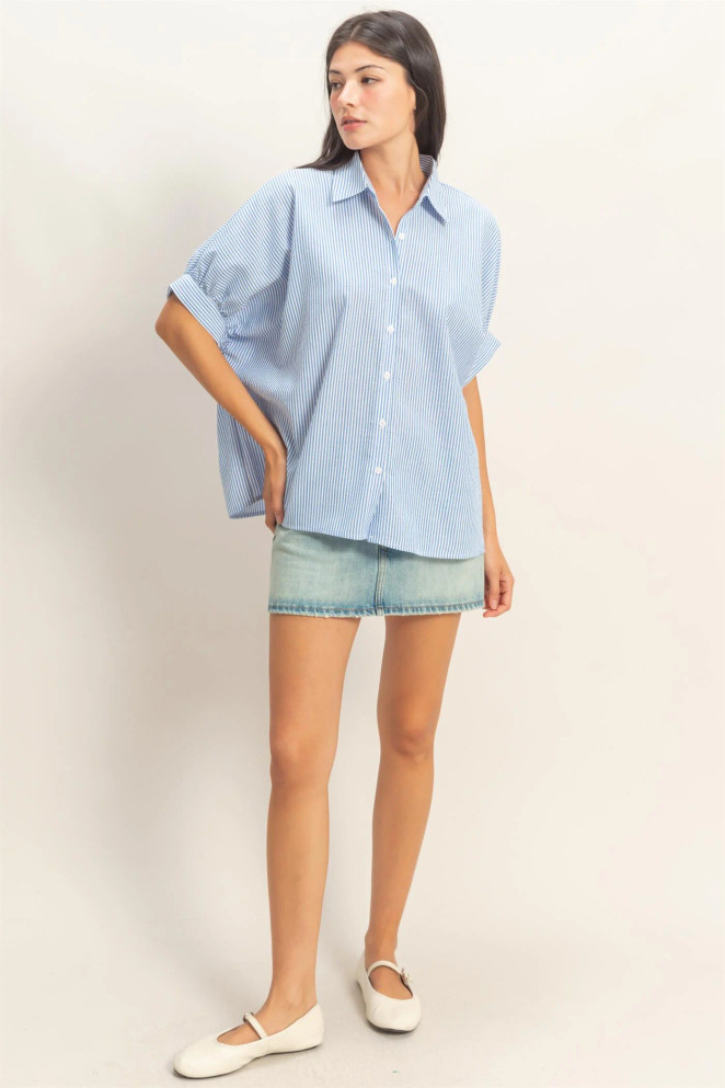 STRIPED BUTTON FRONT BLOUSE