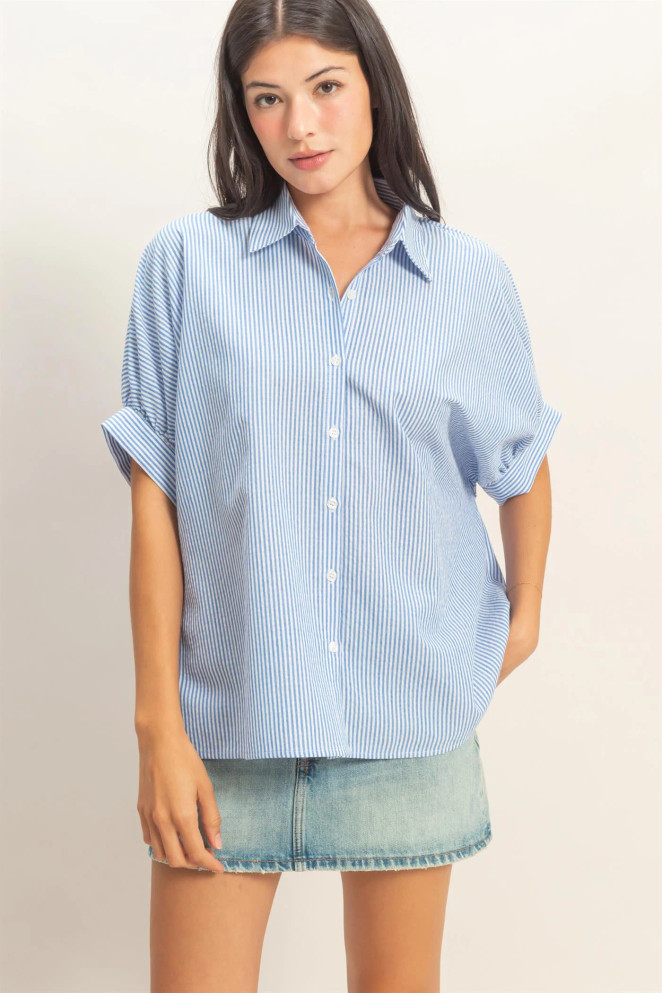 STRIPED BUTTON FRONT BLOUSE