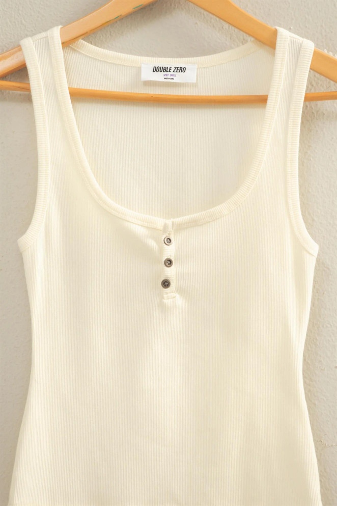 ACID WASHED HENLEY RIBBED TANK TOP