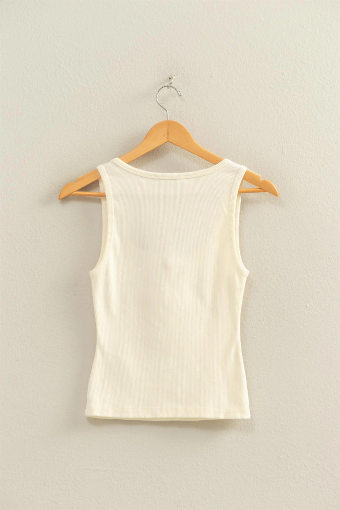 ACID WASHED HENLEY RIBBED TANK TOP