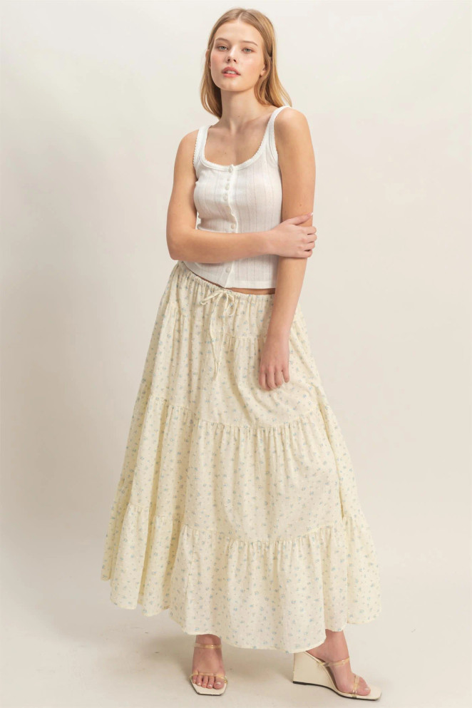 FLORAL TIERED MAXI SKIRT