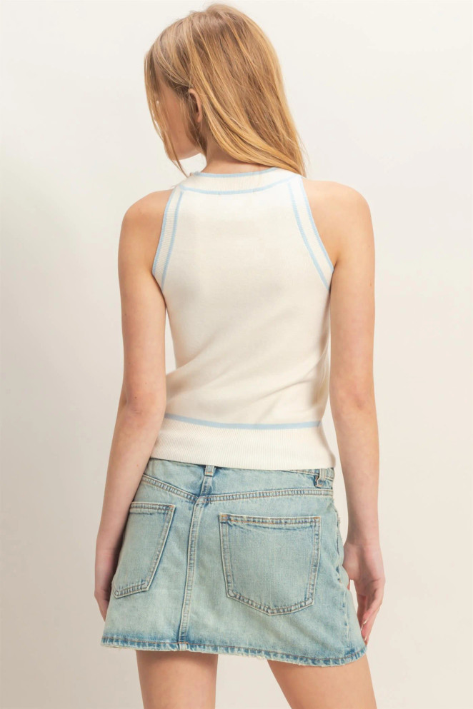CONTRAST TRIM SLEEVELESS RIBBED TOP