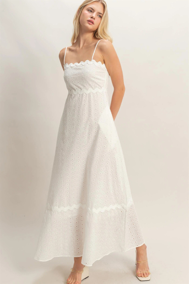 SCALLOP TRIM EYELET MAXI DRESS