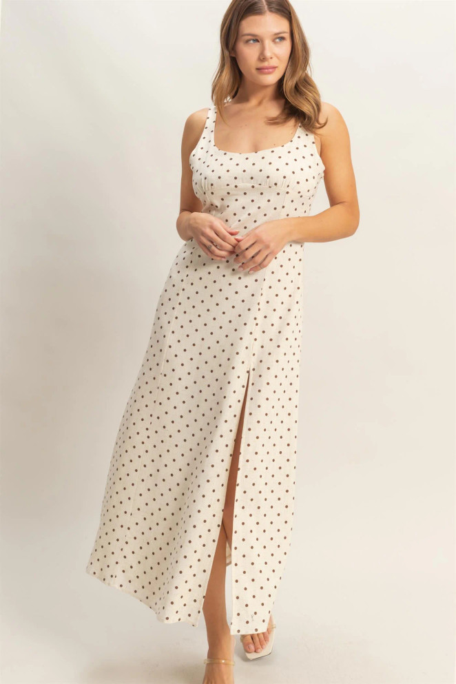 POLKA DOT SCOOP NECK MAXI DRESS
