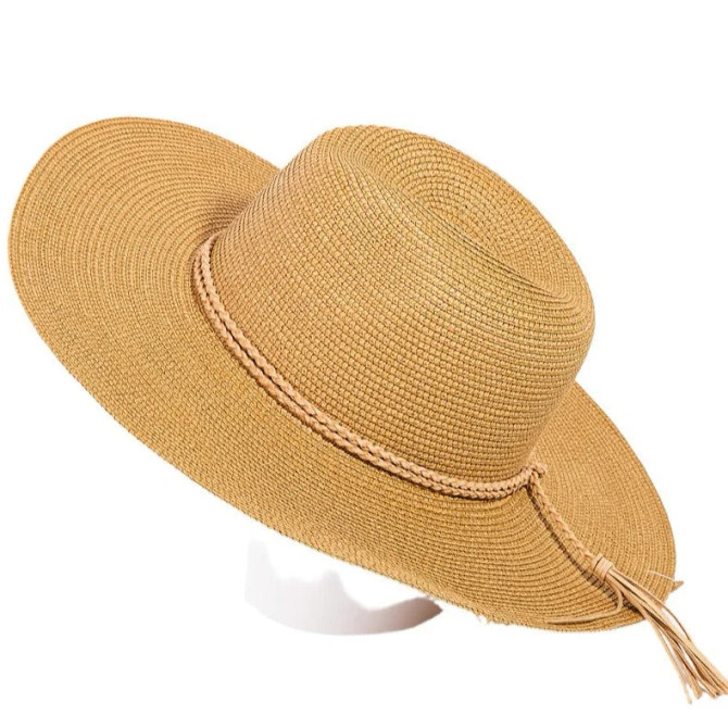 STRAW BRAIDED ROPE STRAP FEDORA HAT