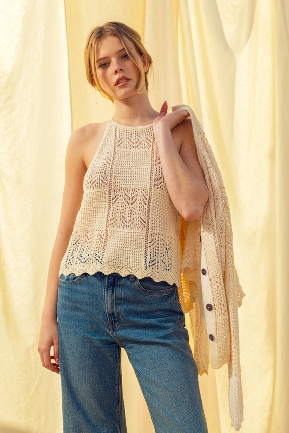 PATCH WORK EFFECT CROCHET TANK TOP