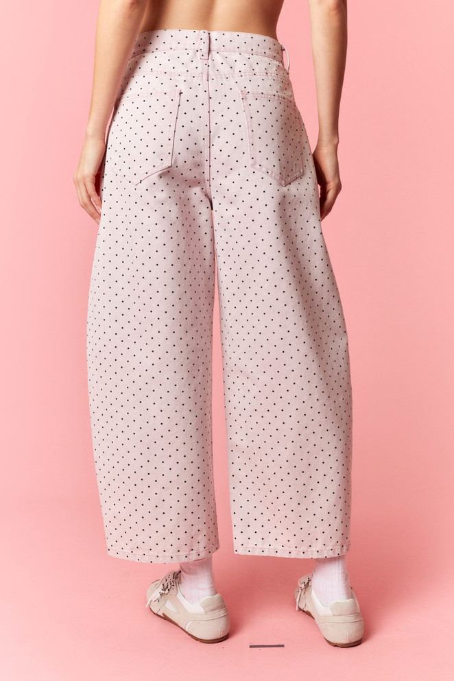 MINERAL WASHED POLKA DOT BARREL PANTS