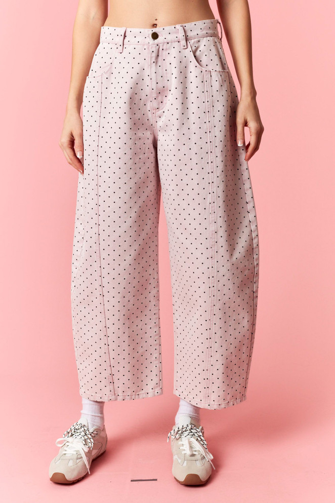 MINERAL WASHED POLKA DOT BARREL PANTS