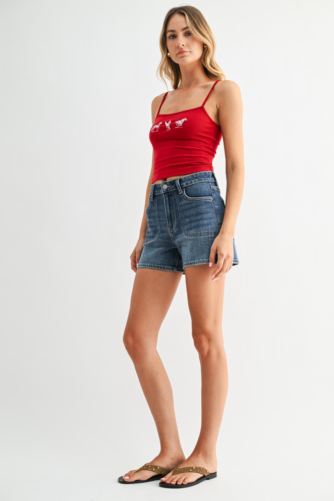 MID RISE WESTERN POCKET DENIM SHORT