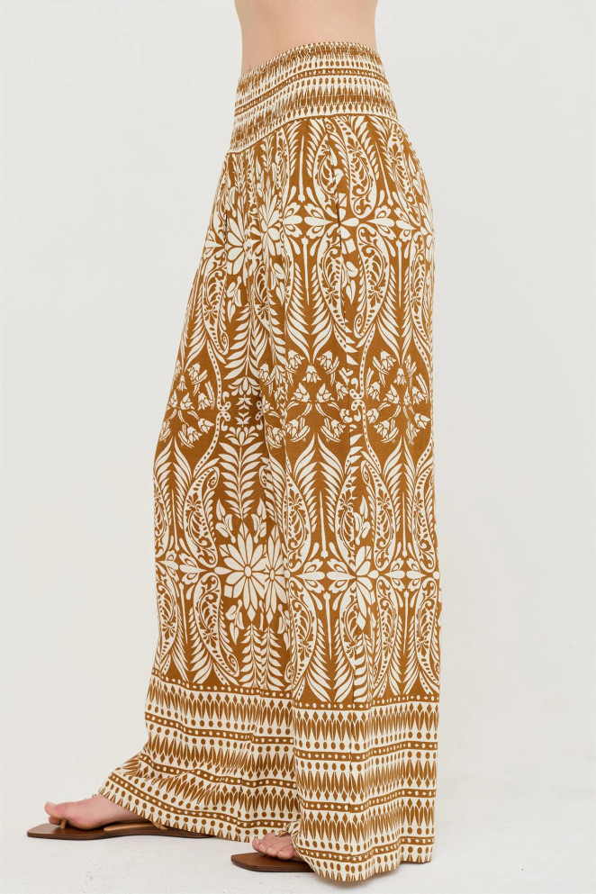 SMOCKED WAIST FLORAL PANTS